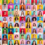 Verschiedene Personen und Gesichter mit bunten Hintergrund zeigen die Vielfalt an Bewerbern mit Bezug auf Social Media Recruiting und Employer Branding
