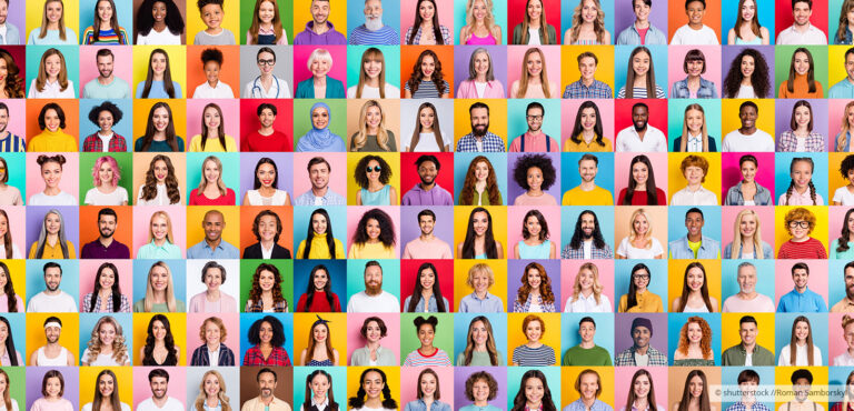 Verschiedene Personen und Gesichter mit bunten Hintergrund zeigen die Vielfalt an Bewerbern mit Bezug auf Social Media Recruiting und Employer Branding